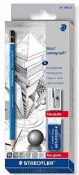 MARS LUMOGRAPH OŁOWKI 2H-6B KOMPLET 6 SZTUK + GUMKA I TEMPERÓWKA