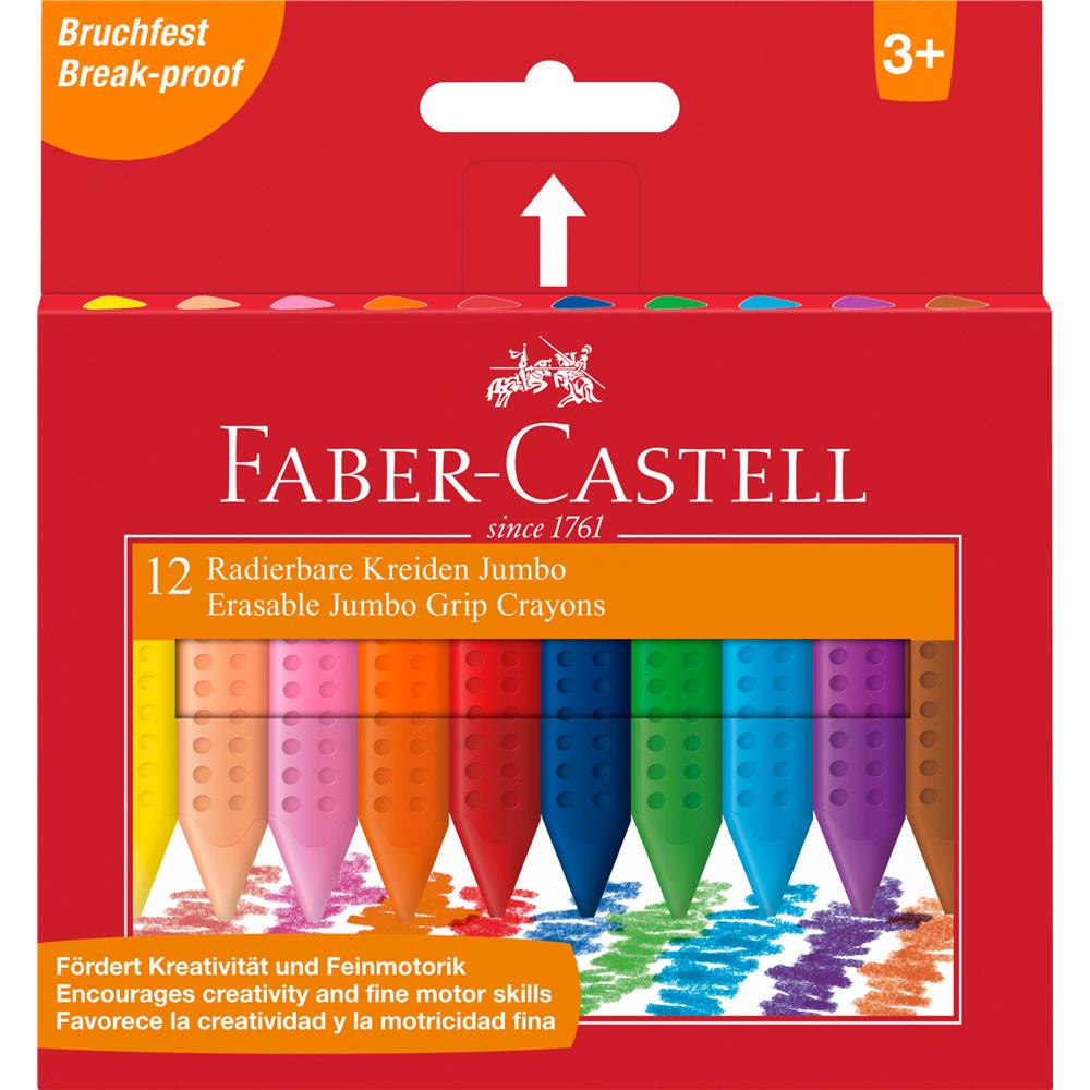 FABER CASTELL KREDKI ŚWIECOWE GRIP JUMBO TRÓJKĄTNE WOSKOWE12 KOL.