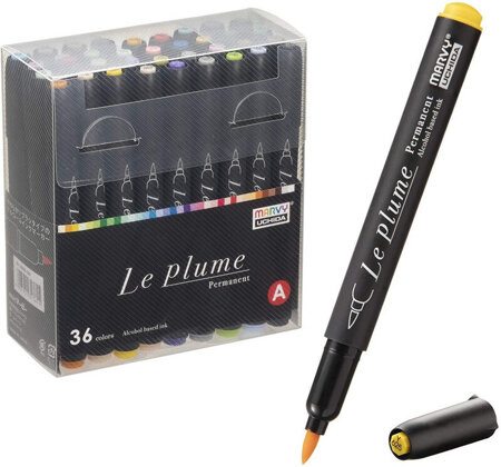 MARVY UCHIDA LE PLUME BRUSH PEN MARKERY ALKOHOLOWE SET PRIMARY 36