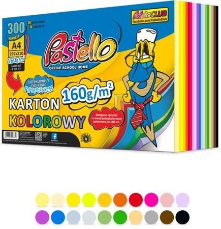 PASTELLO KARTON A4 160 G 300 KARTEK MIX 20 KOLORÓW